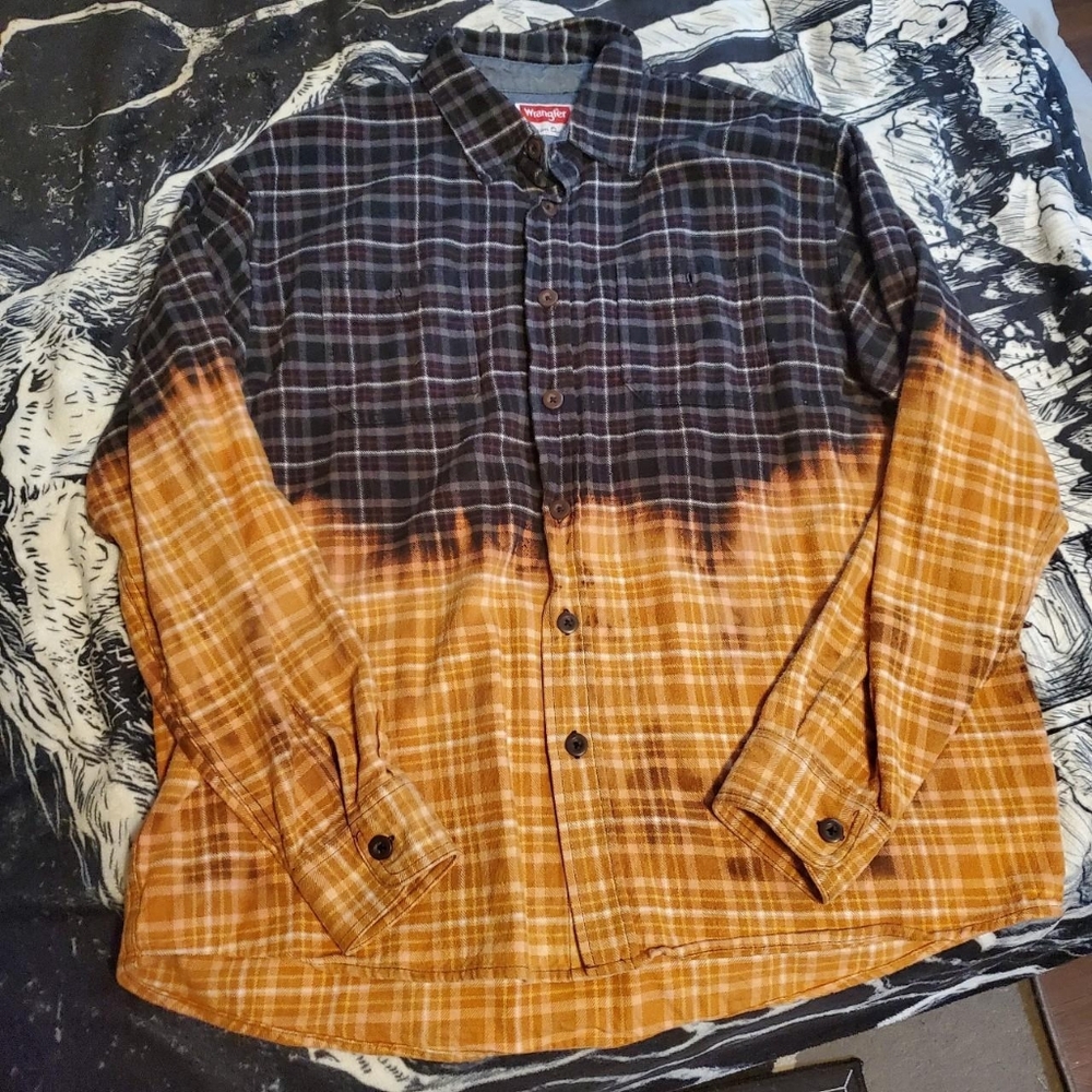 Custom Bleach Dyed Wrangler Plaid Button Down Shirt XL